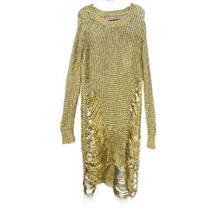 Thirty Six Point 5 Los Angeles Metallic Gold Knit Sheer Cover-Up Dress‎ Size S/M